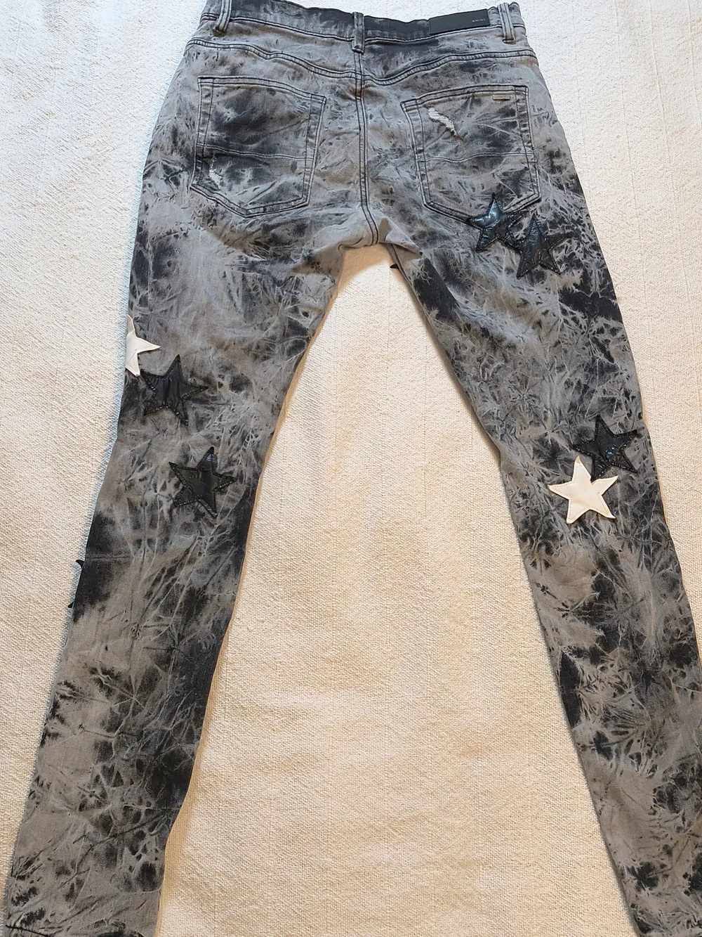 Amiri X Chemist Star Patched Men's Distressed Grey Acid Wash Jeans